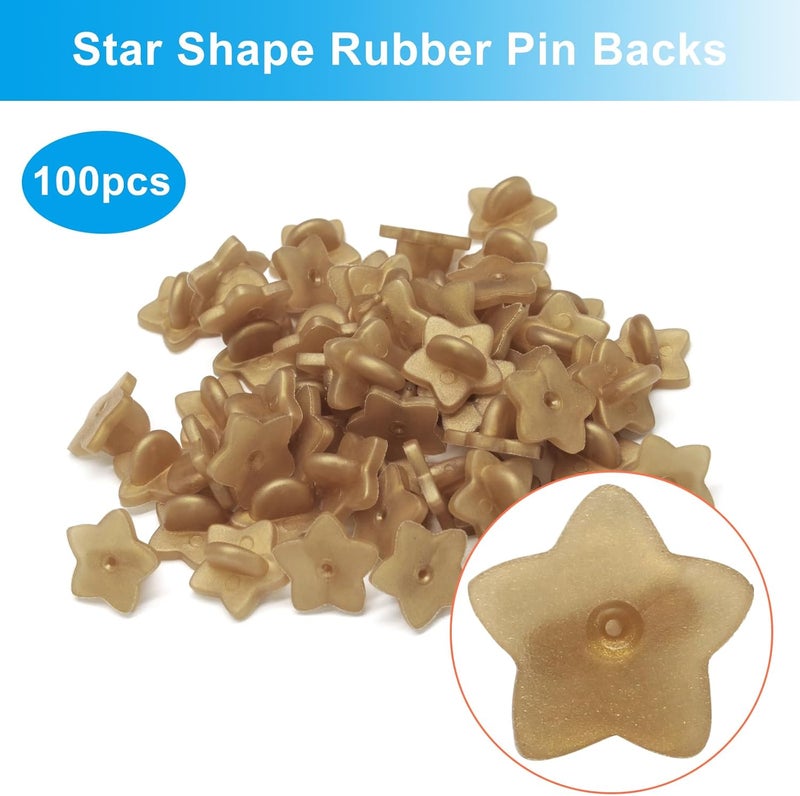 Coufce 100 Pack Star Shape Rubber Pin Backs, Lapel Pin Backing Locking Pin Keepers, Brooch Holder for Uniform Badge Hat Tie（Gold） - Image 2